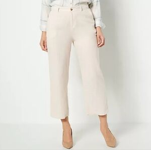 Studio Park Linen Blend Crop Pants Sand Straight Leg Petite 14P